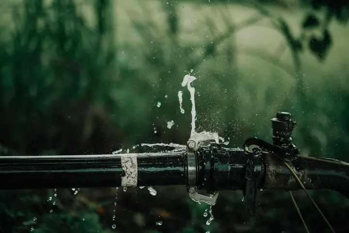 Leaking water pipe in a garden