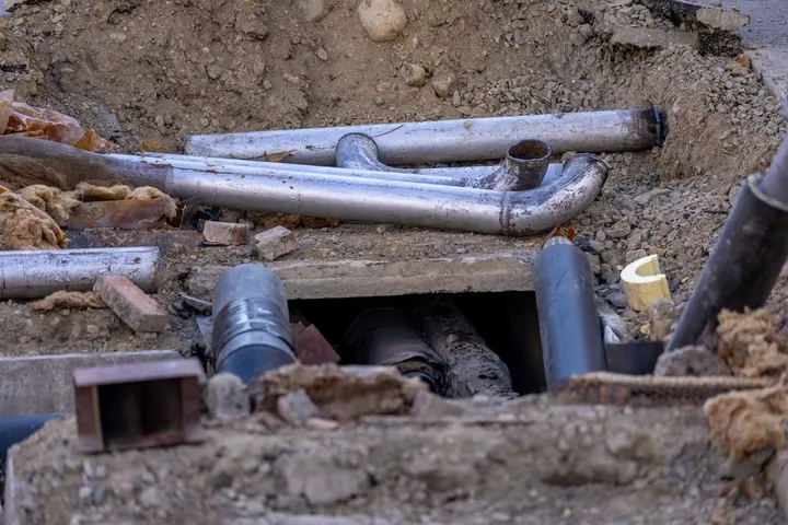 Water pipes laid in an excavated trench