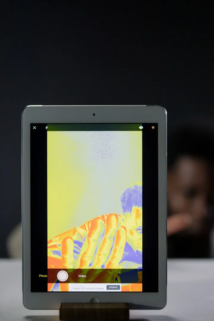 Tablet showing a thermal imaging view